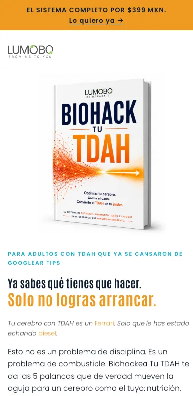 Biohackea Tu TDAH, página de producto de Lumobo