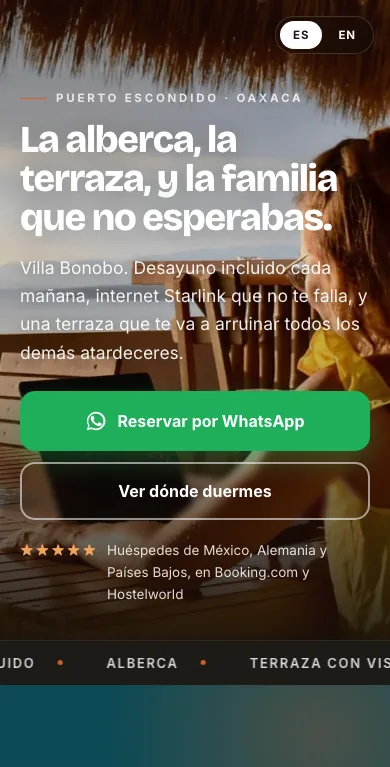 Villa Bonobo, página de ejemplo para reservas directas